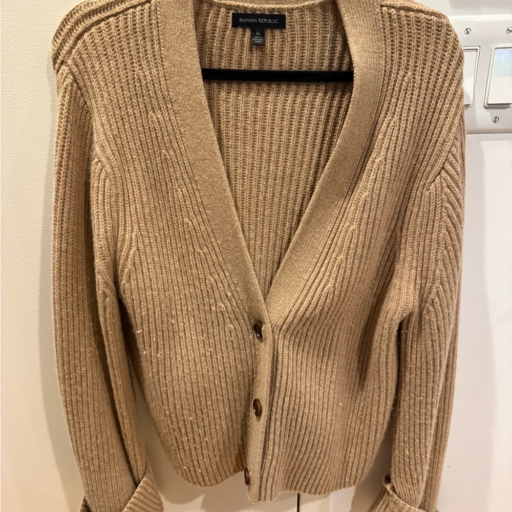 Banana Republic Camel Ribbed Button-Front Cardigan